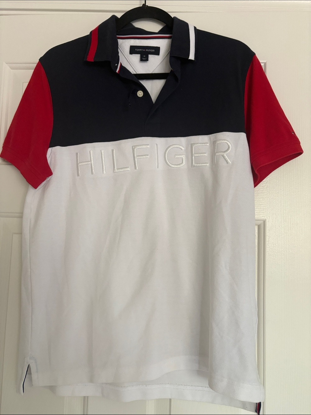 Tommy Hilfiger Men’s Colorblock Polo — Navy, White & Red